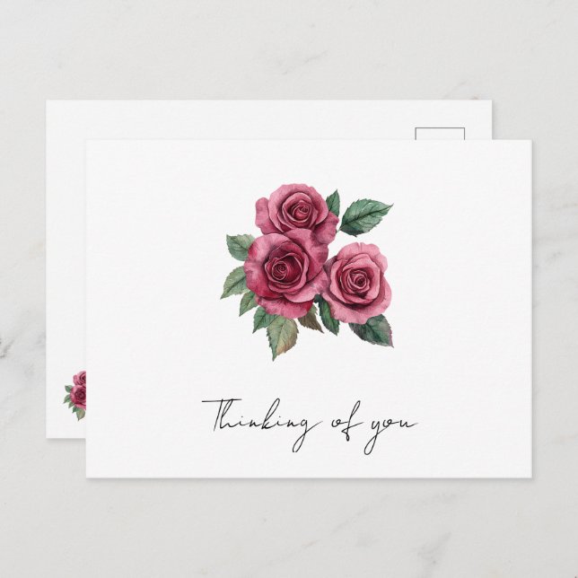Red Roses Floral Thinking of you Postcard (Front/Back)