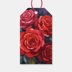Red Roses Floral Watercolor Painted Flowers Gift Tags
