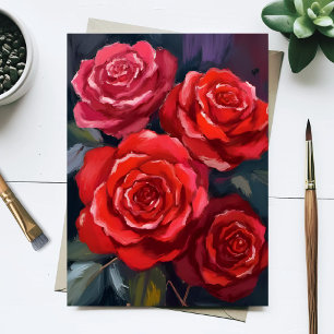 Red Roses Floral Watercolor Painted Flowers Postcard