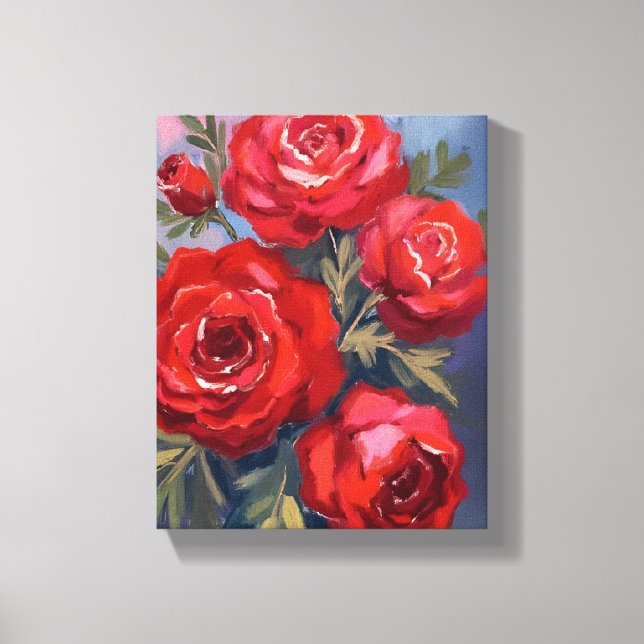 Red Roses | Floral Watercolor Painting Canvas Print (Front)