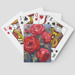 Red Roses Floral Watercolor Painting Playing Cards