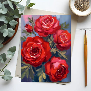 Red Roses   Floral Watercolor Painting Postcard