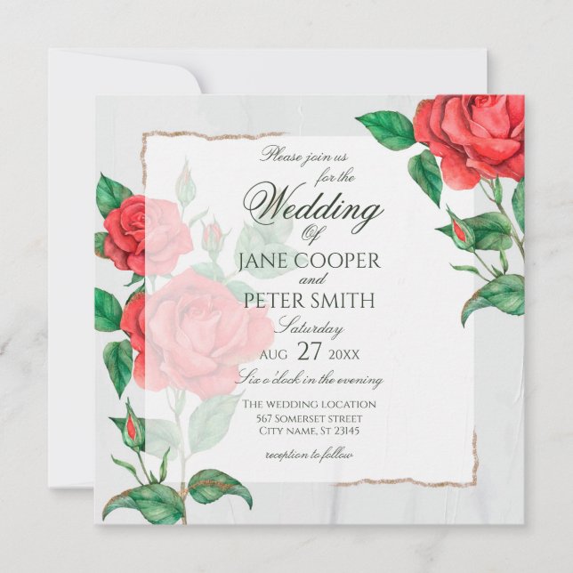 Red Roses floral Wedding Invitation (Front)