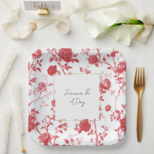 Red Roses Floral Wedding Paper Plate