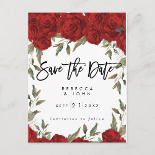 red roses floral wedding save the date card
