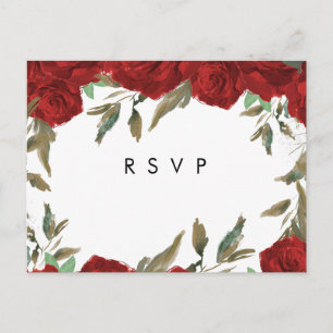 red roses florals boho wedding rsvp postcard