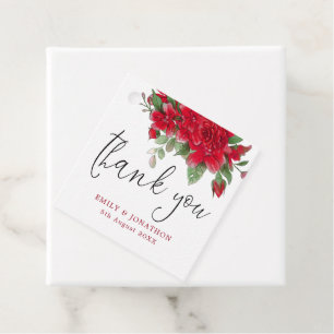 Red Roses Florals Thank You Message wedding Favour Tags