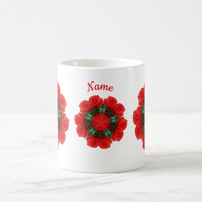 Red Roses Flower Art Personalised Coffee Mug (Center)