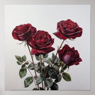 Red Roses Flower Art Print Poster