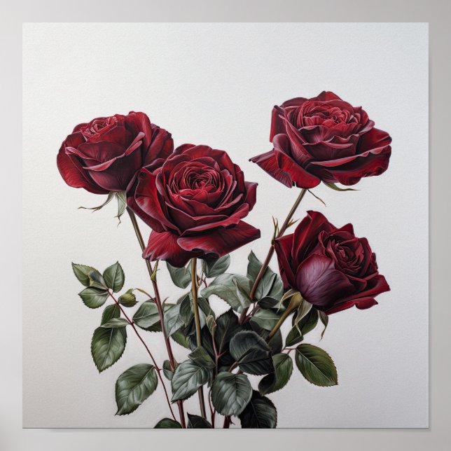 Red Roses Flower Art Print Poster (Front)