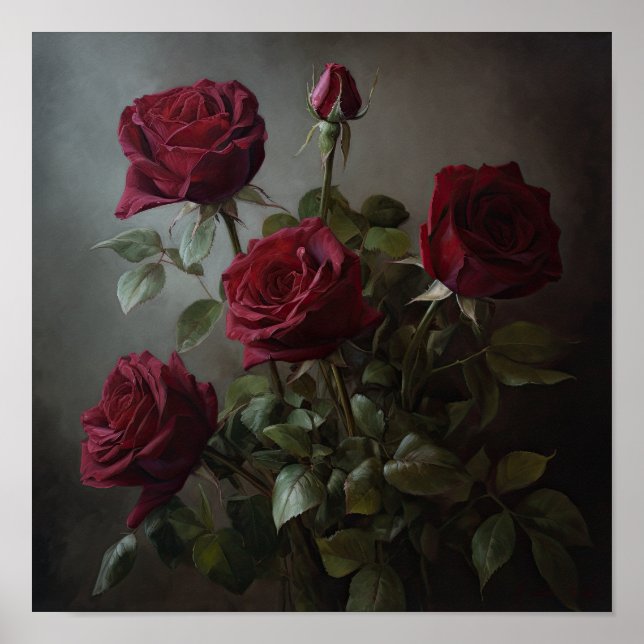 Red Roses Flower Art Print Poster (Front)
