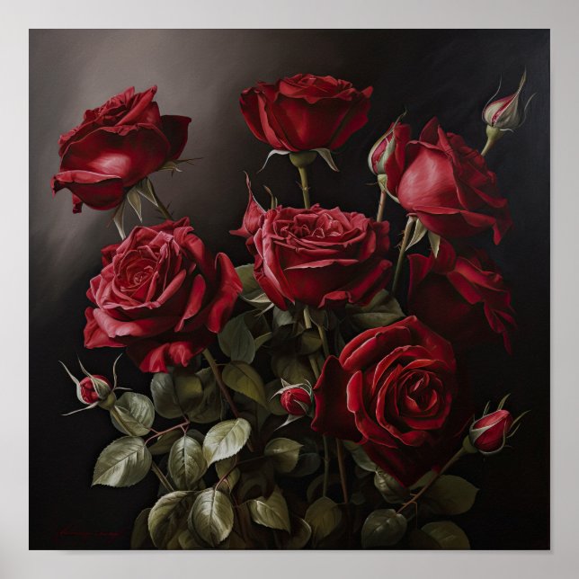 Red Roses Flower Art Print Poster (Front)