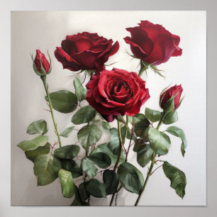 Red Roses Flower Art Print Poster