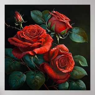 Red Roses Flower Art Print Poster