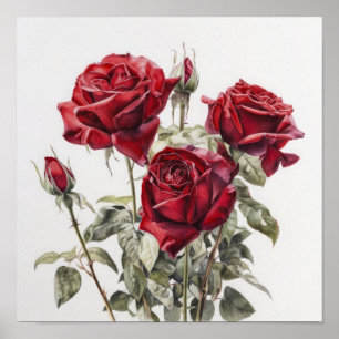 Red Roses Flower Art Print Poster