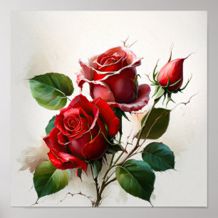 Red Roses Flower Art Print Poster