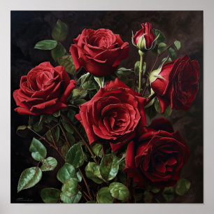 Red Roses Flower Art Print Poster