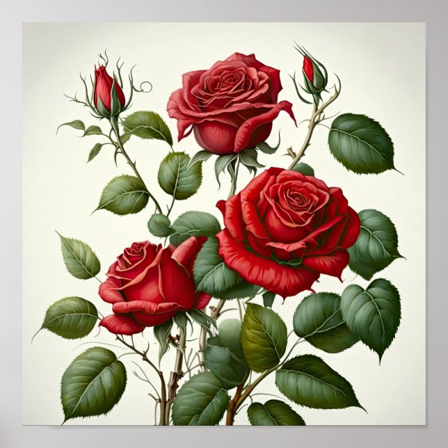 Red Roses Flower Art Print Poster (Front)