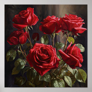Red Roses Flower Art Print Poster