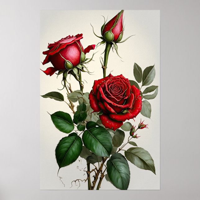 Red Roses Flower Art Print Poster (Front)