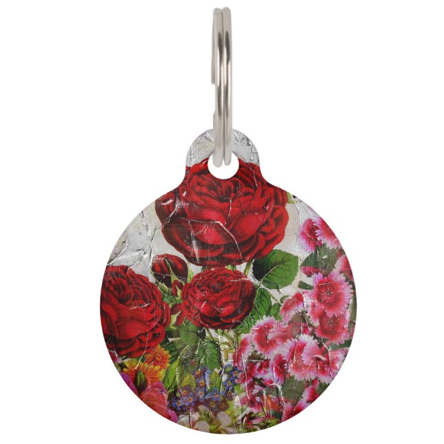 Red Roses Flower Garden Pet Tag (Front)