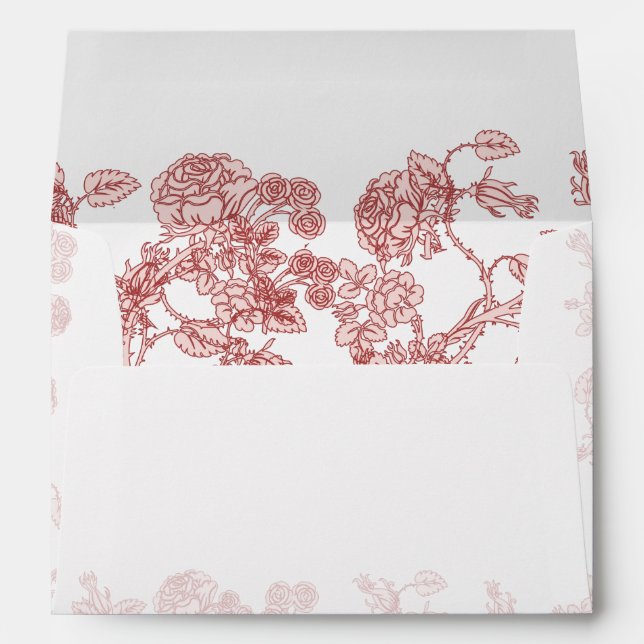 Red Roses Flower Swirl Wedding Envelopes (Back (Bottom))