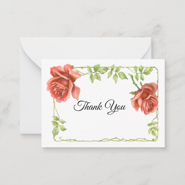 Red Roses Flower Thank You Cards (Front)