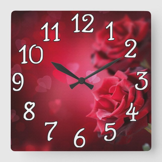 Red Roses Flower Wall Clock (Front)