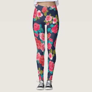 Red roses flowers leggings