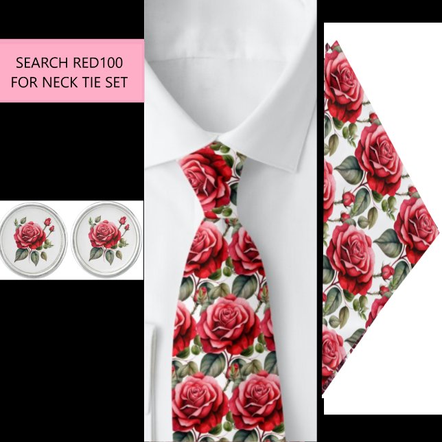 Red Roses Flowers Neck Tie (Part of Set) RED100 (Creator Uploaded)