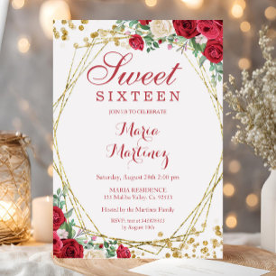 Red Roses Flowers Sweet 16th Birthday Invitation