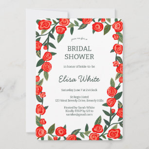 Red Roses Frame Bridal Shower CUSTOM QR Code Invitation