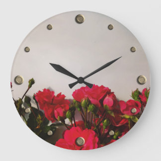 Red roses fresh buds blooming bright flowers flora large clock