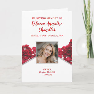 Red Roses Funeral Program   Memorial Program Card
