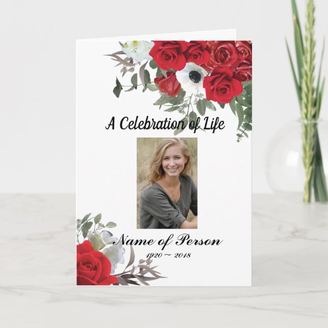 Red Roses Funeral Program Programme (Front)