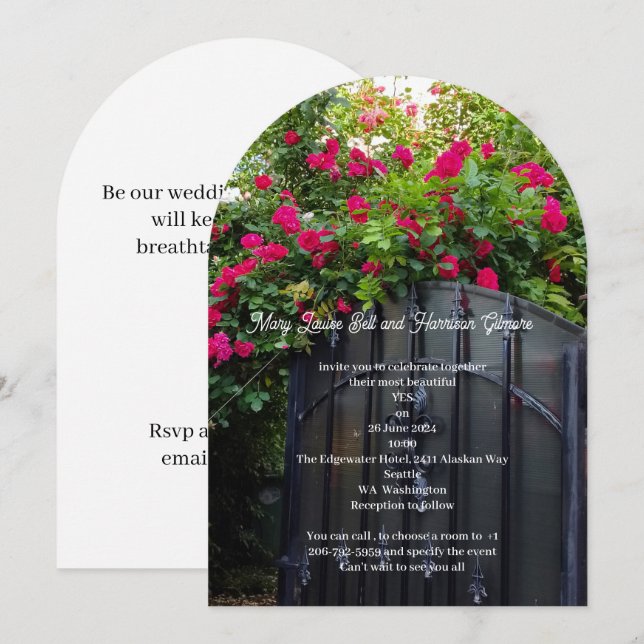 Red Roses Gate Photo Wedding Invitation (Front/Back)
