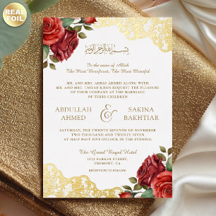 Red Roses Gold Lace QR Code Muslim Wedding
