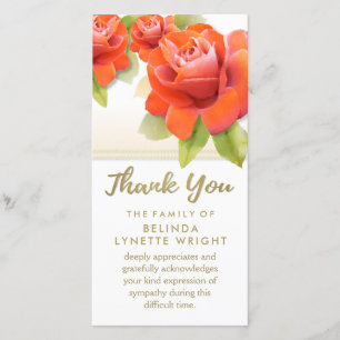 Red Roses Gold Thank You Sympathy Card