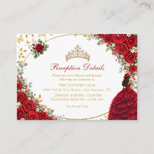  Red Roses Golden Butterflies Quinceañera Enclosure Card