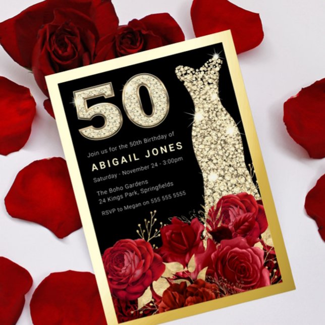 Red Roses Golden Dress 50th Birthday Party Gold (Creator Uploaded)
