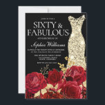 Red Roses Golden Gown Black 60th Birthday Party Invitation<br><div class="desc">Red Roses Golden Gown Black 60th Birthday Party Invitation

See matching collection in Niche and Nest Store

Many thanks</div>