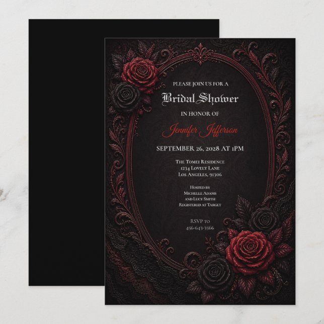 Red Roses Gothic Bridal Shower invitation (Front/Back)