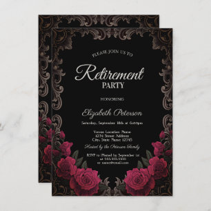 Red Roses Gothic Frame Black Retirement Party Invitation