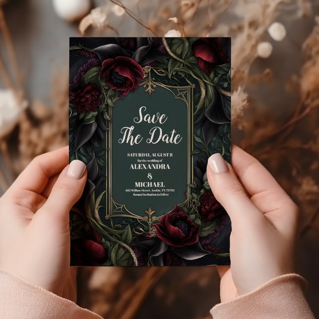 Red Roses Gothic Halloween Wedding Save The Date (Creator Uploaded)