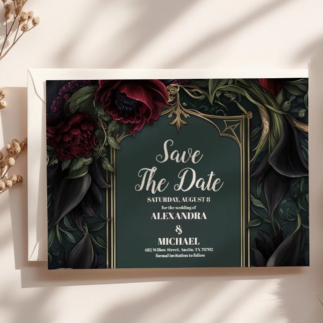 Red Roses Gothic Halloween Wedding Save The Date (Creator Uploaded)