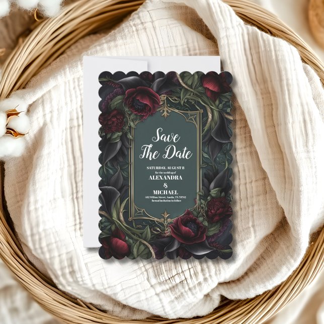 Red Roses Gothic Halloween Wedding Save The Date (Creator Uploaded)