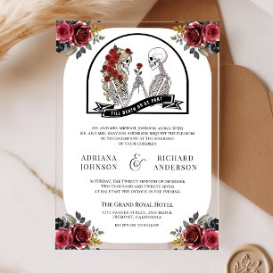 Red Roses Gothic Skeleton Couple Wedding Acrylic Invitations