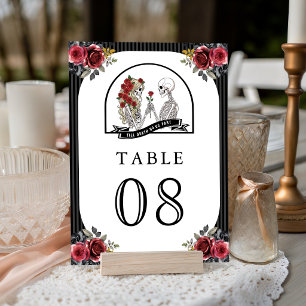 Red Roses Gothic Skeleton Couple Wedding Table Number