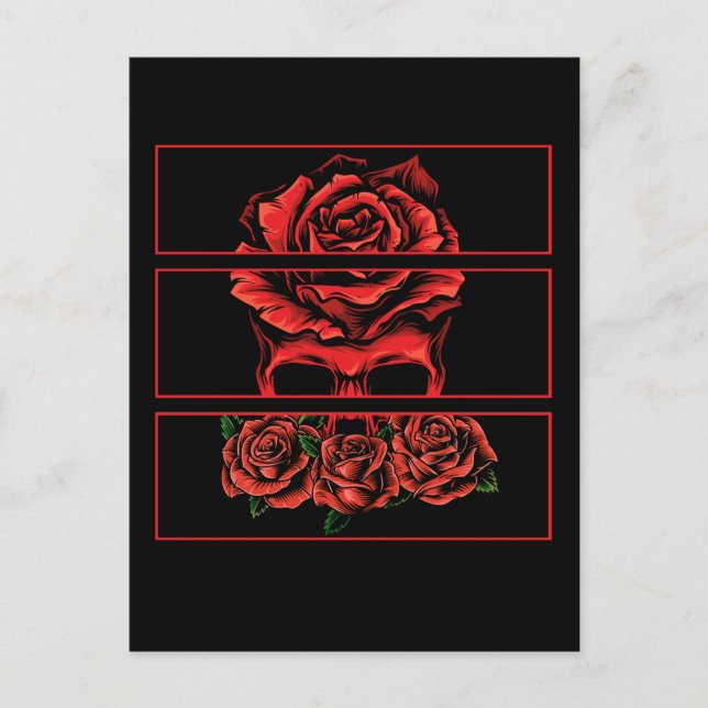 Red Roses Gothic Skull Wicca Goth Flowers Postcard (Front)