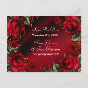 Red Roses Gothic Wedding Postcard Save The Date